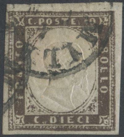 Alberto Diena, Sardegna, 10 centesimi bruno-violaceo (IV emissione), n. 14A/Ab