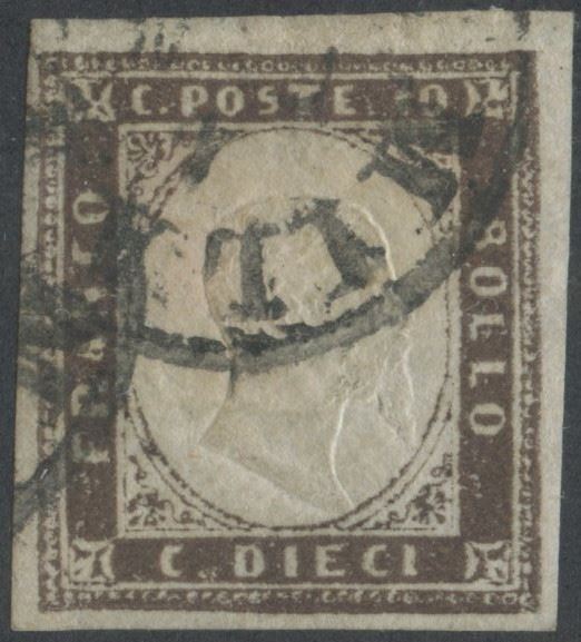 Alberto Diena, Sardegna, 10 centesimi bruno-violaceo (IV emissione), n. 14A/Ab