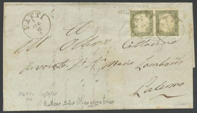 Alberto Diena, Lettera affrancata 20 centesimi “Sardegna IV emissione” (coppia 10 cent. oliva gri...