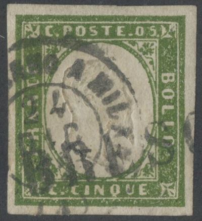 Sardegna, 5 centesimi verde oliva (IV emissione), francobollo usato