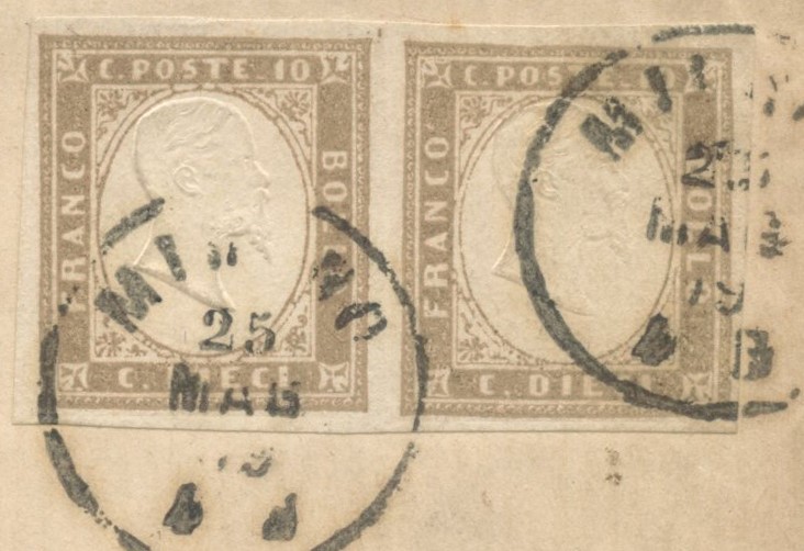Senza autore, Sardegna IV emissione (25.05.1860) – lettera da Milano per Rovereto affrancata