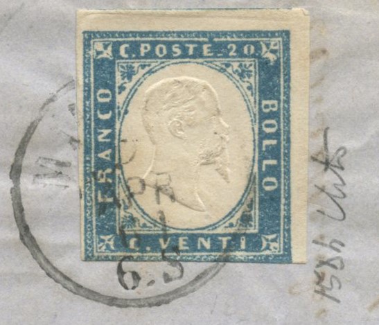 Sardegna, IV emissione – fronte di lettera affrancato con coppia da 10 cent. “Nero Grigiastro” n....