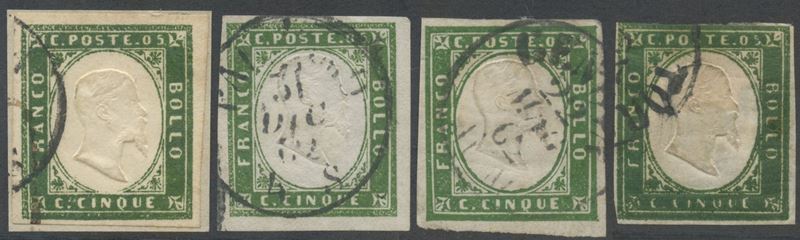 Sardegna, IV emissione — 5 centesimi (1862), serie in quattro tonalità