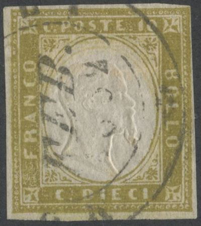 Ballabio, Sardegna IV emissione — 10 centesimi Oliva chiaro (n. 14Db.)