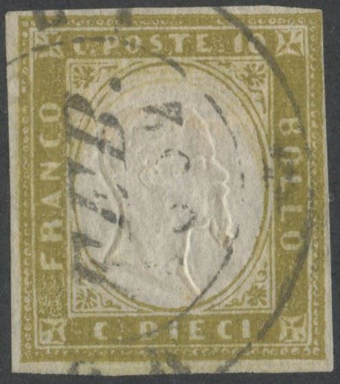 Ballabio, Sardegna IV emissione — 10 centesimi Oliva chiaro (n. 14Db.)