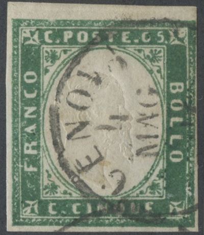 A. Diena, Chiavarello, Ballabio, 5 centesimi Sardegna (IV emissione), verde smeraldo giallastro s...
