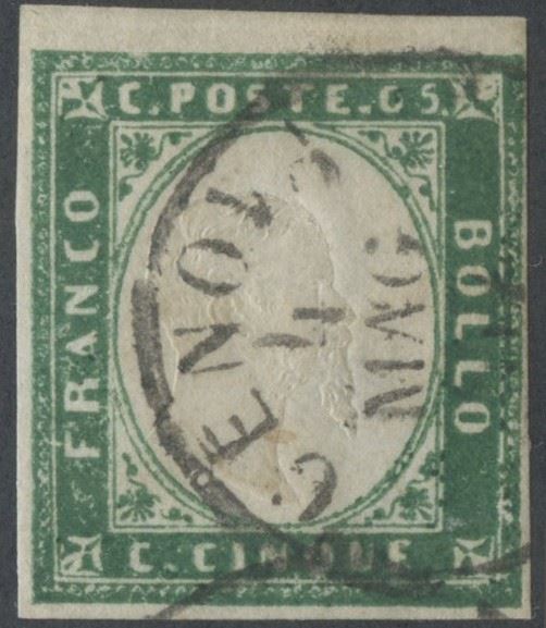 A. Diena, Chiavarello, Ballabio, 5 centesimi Sardegna (IV emissione), verde smeraldo giallastro s...