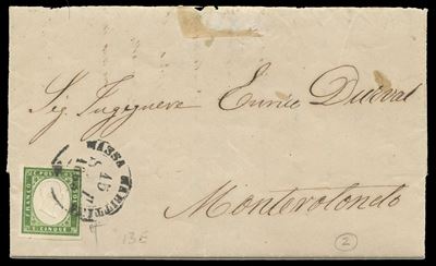 Francobollo, Sardegna (IV emissione) – 5 cent., lettera 15/09/1863 da Massa Marittima per Montero...