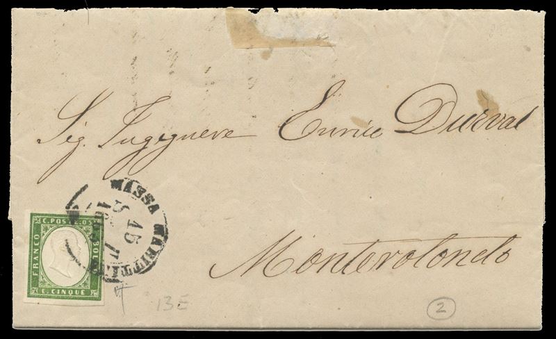 Francobollo, Sardegna (IV emissione) – 5 cent., lettera 15/09/1863 da Massa Marittima per Montero...