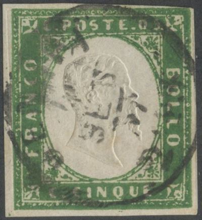 Sorani, 5 centesimi Sardegna “IV emissione”, verde giallastro carico