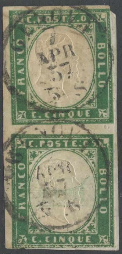 Certificato Bottacchi e Ballabio, Sardegna – IV emissione, 5 centesimi verde scuro (n. 13Ac), cop...