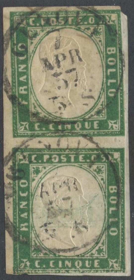 Certificato Bottacchi e Ballabio, Sardegna – IV emissione, 5 centesimi verde scuro (n. 13Ac), cop...