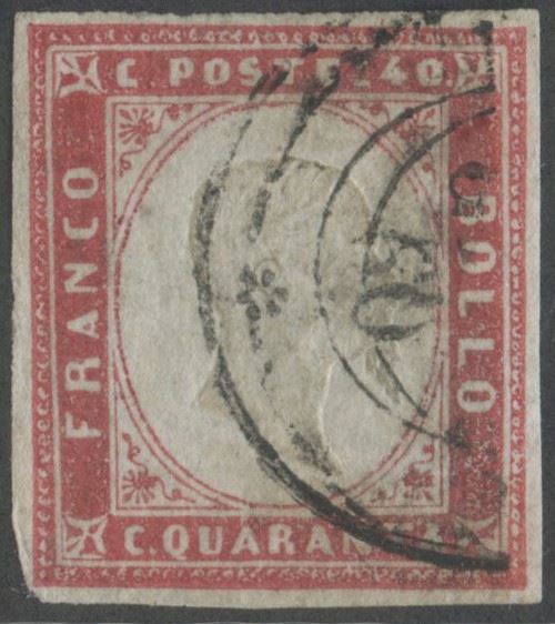 Francobollo della IV emissione della Sardegna, 40 centesimi rosa chiaro