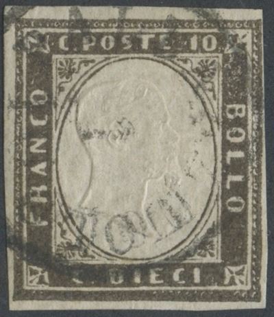 Bottacchi (cert.) / Sardegna, IV emissione – 10 centesimi bruno nerastro, n. 14Bb, usato