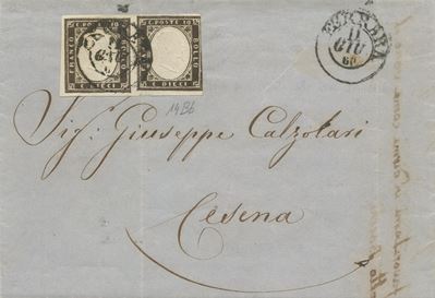 Sardegna, IV emissione — lettera 11.06.1860 affrancata con coppia da 10 centesimi bruno nerastro ...