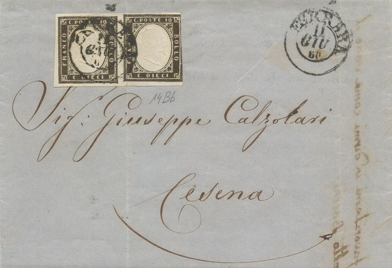 Sardegna, IV emissione — lettera 11.06.1860 affrancata con coppia da 10 centesimi bruno nerastro ...
