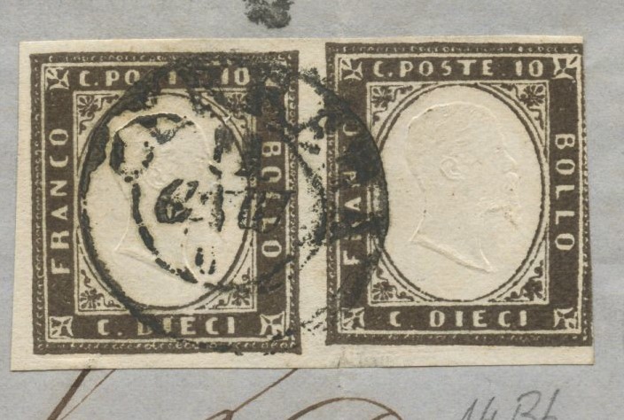 Sardegna, IV emissione — lettera 11.06.1860 affrancata con coppia da 10 centesimi bruno nerastro ...