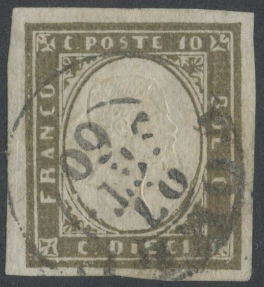1860, 10 centesimi Bruno Olivastro (Sardegna IV emissione), n. 14B