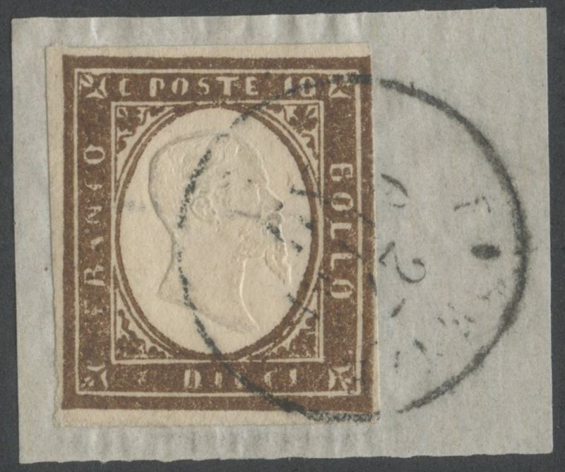 Ballabio, Sardegna IV emissione – 10 cent., bruno cioccolato scuro, n. 14Ce (frammento)