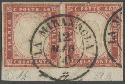 Alberto Diena, Certificazione Cardillo, Sardegna — IV emissione, coppia 40 cent. rosa (n. 16Cc) c...