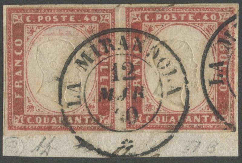 Alberto Diena, Certificazione Cardillo, Sardegna — IV emissione, coppia 40 cent. rosa (n. 16Cc) c...