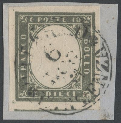 Sardegna, 10 centesimi oliva grigio verdastro carico, emissione IV (Palermo)