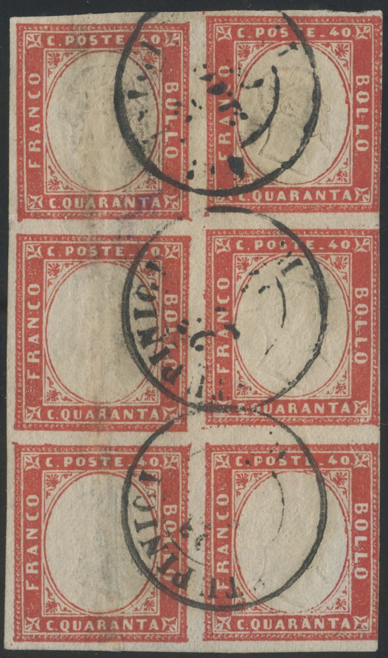 Francobollo sardo, 40 centesimi rosso carminio (n. 16), IV emissione