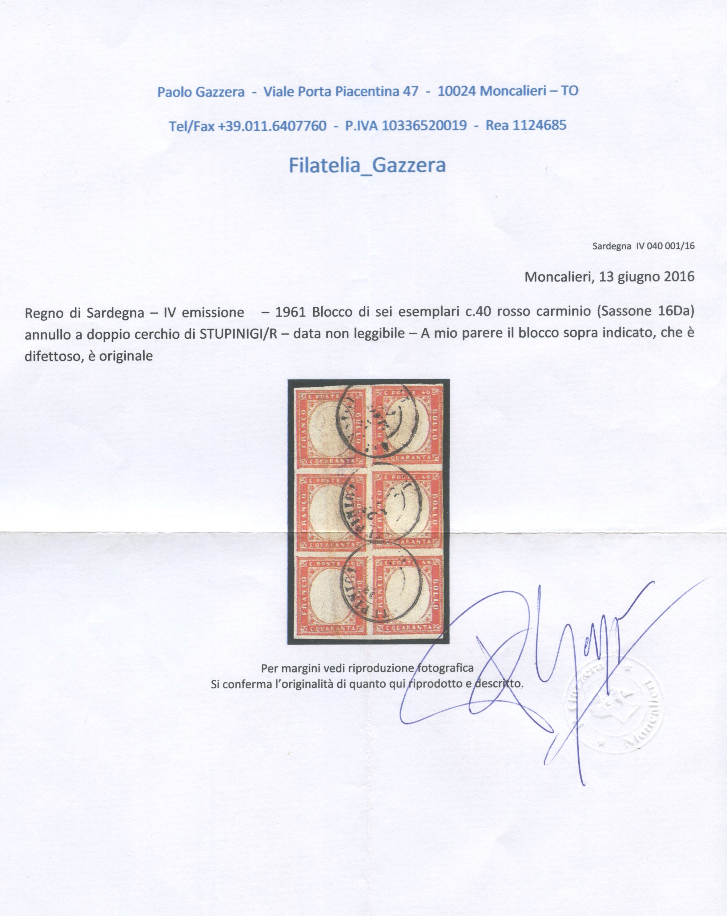 Francobollo sardo, 40 centesimi rosso carminio (n. 16), IV emissione