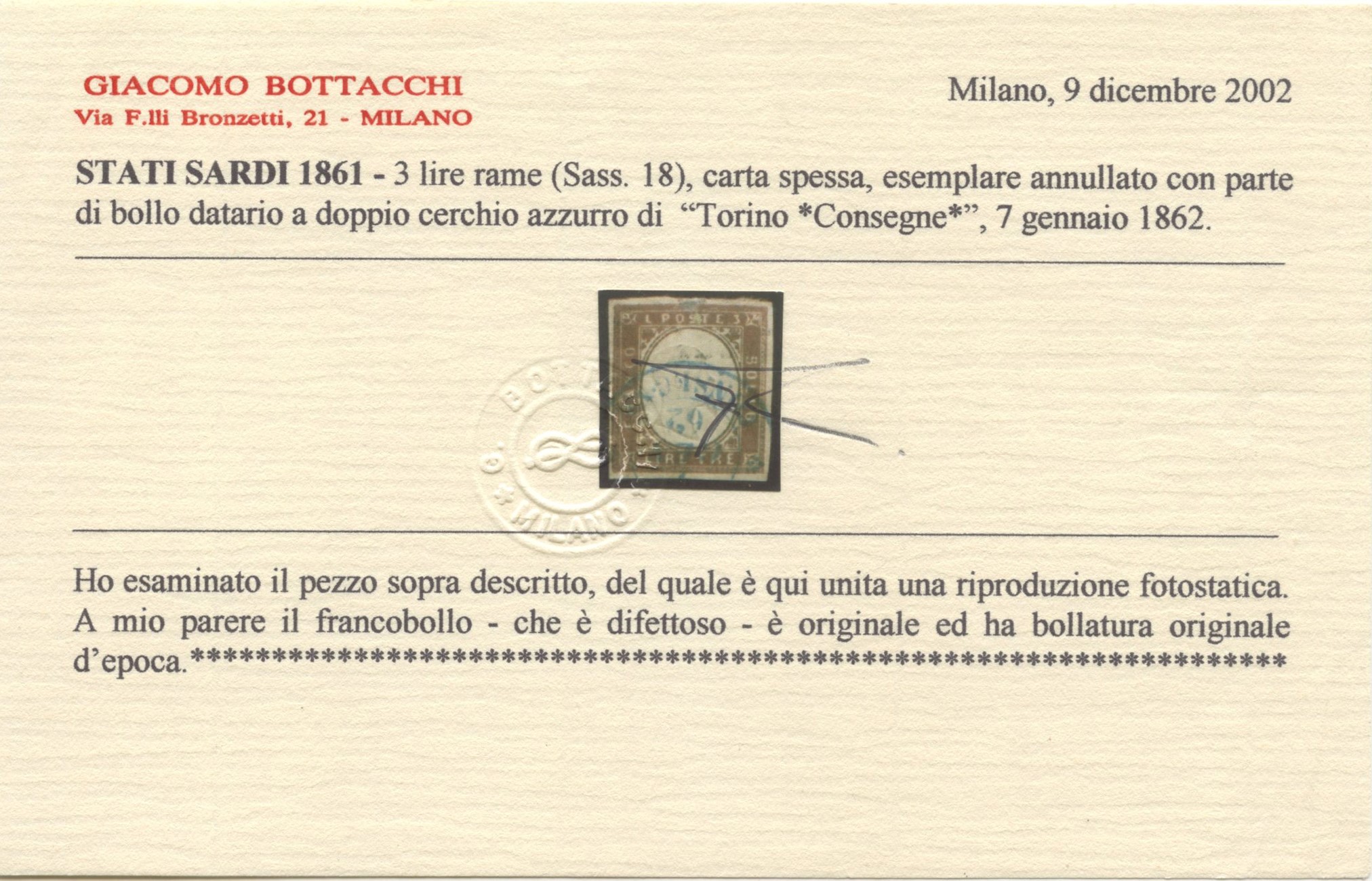 1861, 3 Lire Sardegna — tre tonalità (n. 18, 18A, 18Aa)
