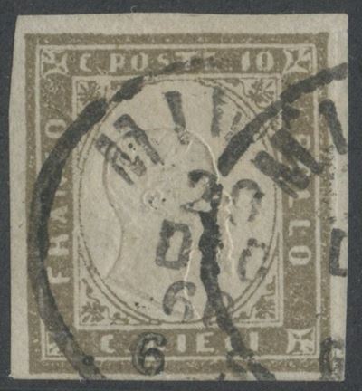 Ballabio, 1860 – 10 centesimi Bruno olivastro, annullo di Miano (20.12.1860) – Sardegna IV emissi...