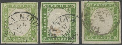 Italia, Sardegna IV emissione, 5 centesimi (triplice tonalità)