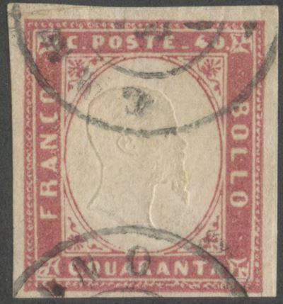 Bottacchi (cert.), 1860, 40 centesimi rosa lilla, annullato con doppio cerchio di Gandino (n. 16C...