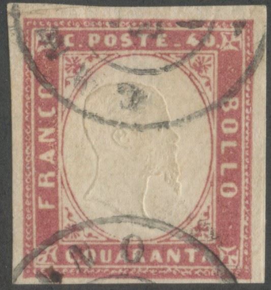 Bottacchi (cert.), 1860, 40 centesimi rosa lilla, annullato con doppio cerchio di Gandino (n. 16C...