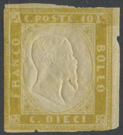 Francobollo, Sardegna IV emissione – 10 cent., giallo olivastro, n. 14Dc