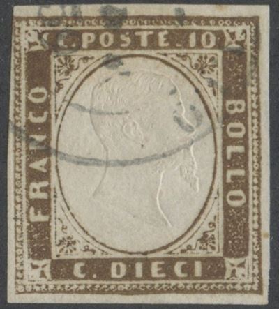 Sardegna, 10 centesimi (IV emissione), terra d’ombra n. 14