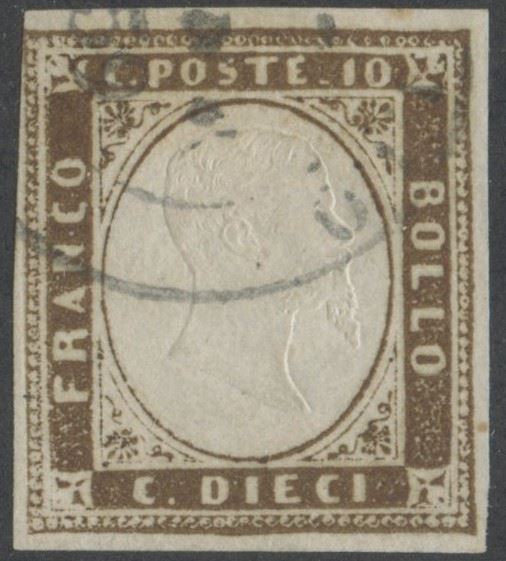 Sardegna, 10 centesimi (IV emissione), terra d’ombra n. 14