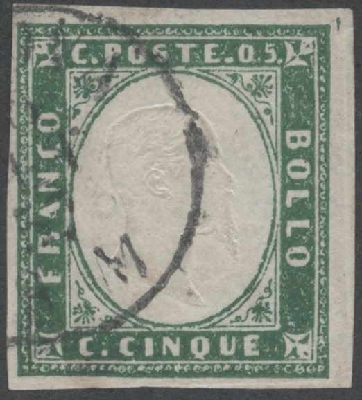 Non identificato, Sardegna IV emissione — 5 centesimi verde mirto chiaro, n. 13Aa