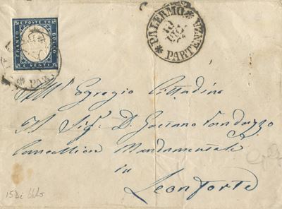 Francobollo 20 centesimi, Sardegna IV emissione (cobalto oltremare scuro, n. 15, annullamento Di....