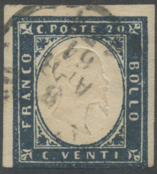 Ballabio (Coll.), Sardegna, IV emissione, 20 centesimi cobalto oltremare scuro n. 15Di