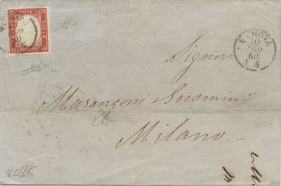 Francobollo, 40 centesimi rosso (n. 16C), Sardegna, IV emissione