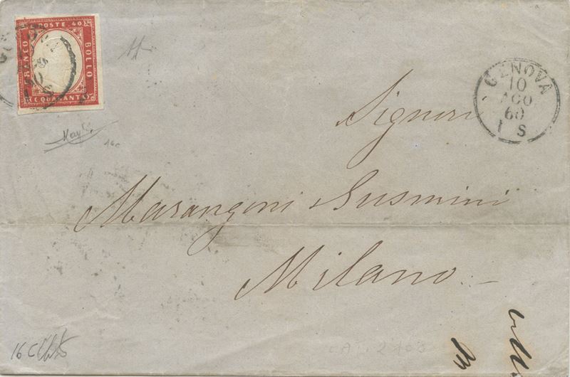 Francobollo, 40 centesimi rosso (n. 16C), Sardegna, IV emissione