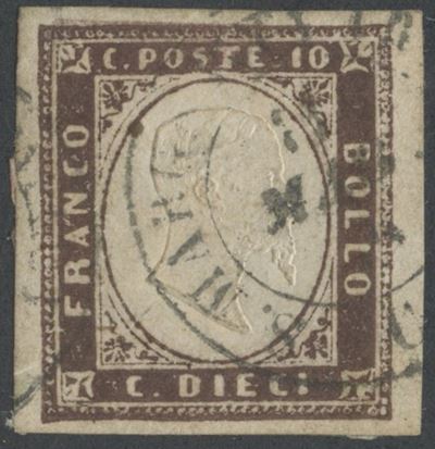 Lusso Ballabio, 10 centesimi bruno porpora – Sardegna, IV emissione (n. 13)
