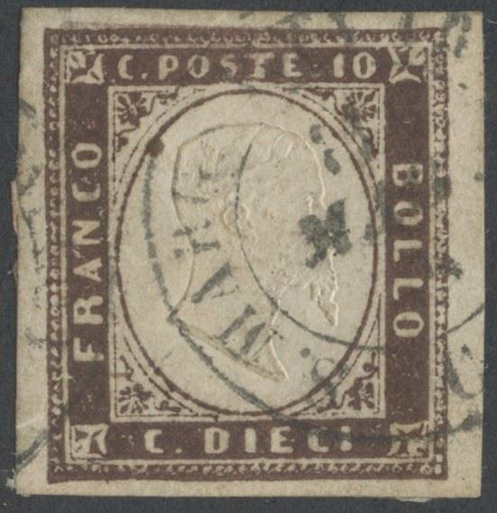 Lusso Ballabio, 10 centesimi bruno porpora – Sardegna, IV emissione (n. 13)
