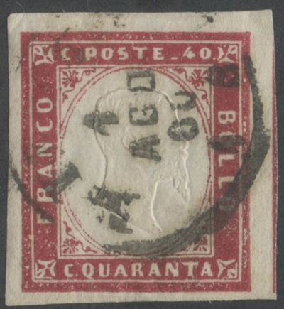 Sardegna, 40 Cent., carminio lillaceo, n. 16C (emissione IV)