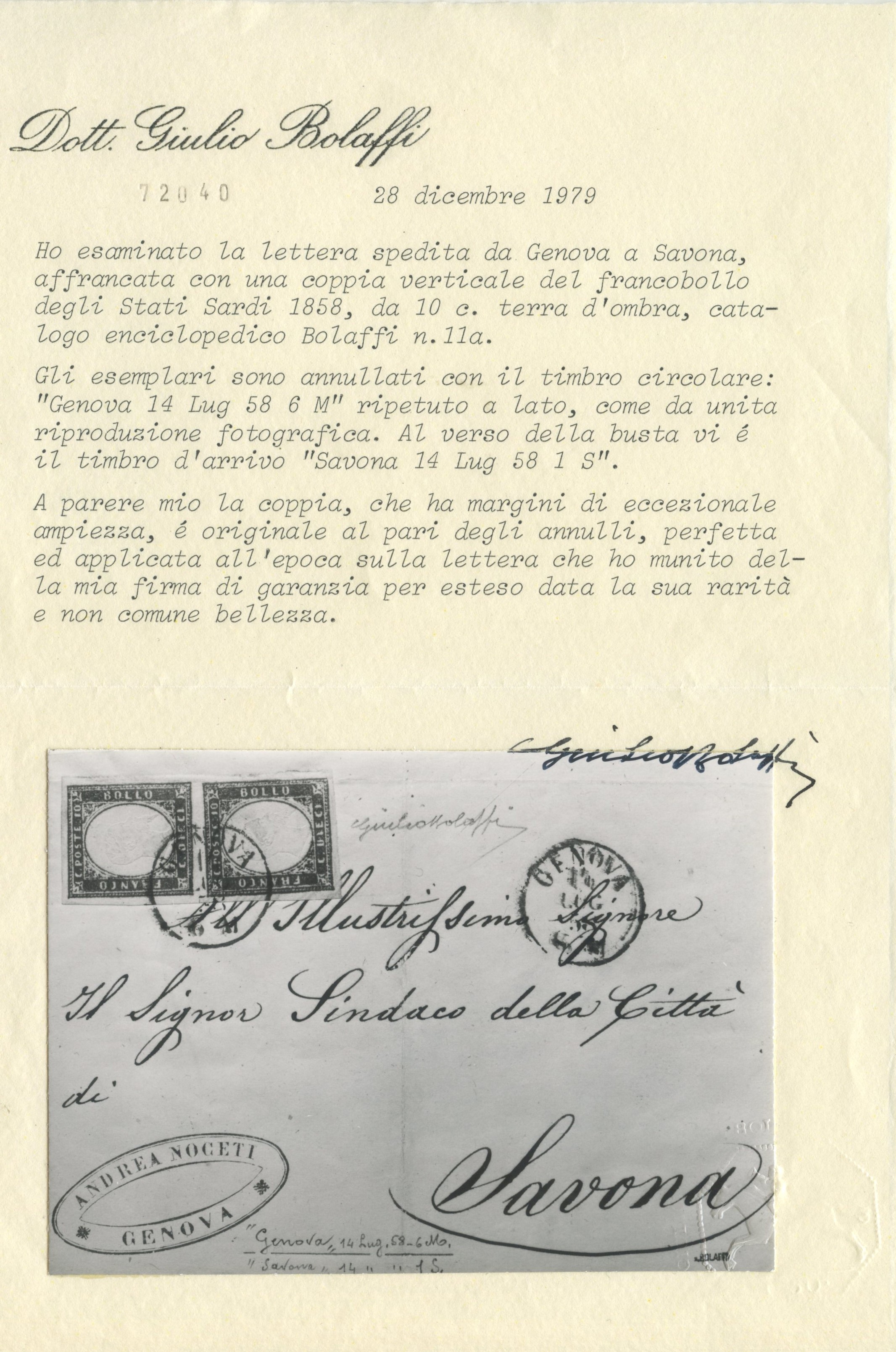 Francobolli, Sardegna: IV emissione, affrancatura da 20 centesimi (coppia 10 cent. Terra d’Ombra ...