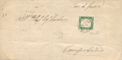 Sardegna, IV emissione: lettera del 24.09.1856 da Torino per Capofreddo con affrancatura da 5 cen...
