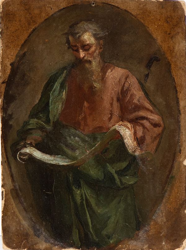 Artista bolognese, XVIII secolo - Figura di profeta con cartiglio