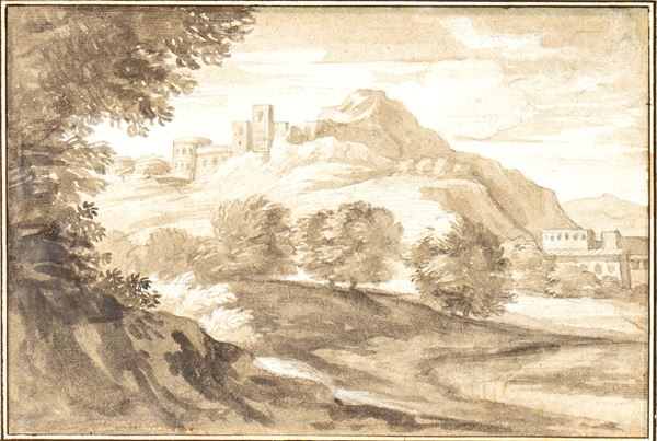 Alessio De Marchis - Paesaggio con fiume e castello sullo sfondo