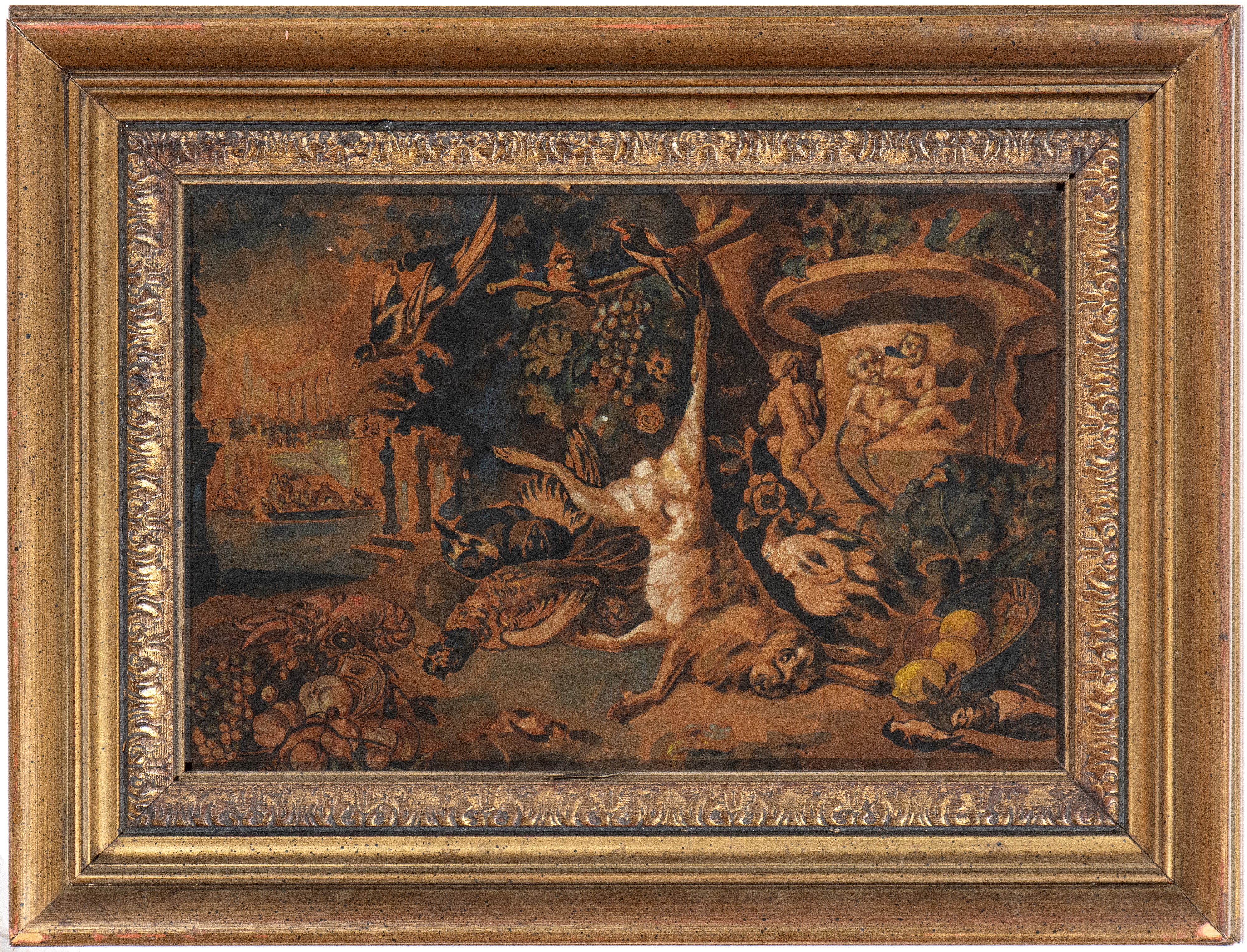 Jan Baptist Weenix - Natura Morta di Frutta con Cacciagione e Leprotto Appeso a un Ramo