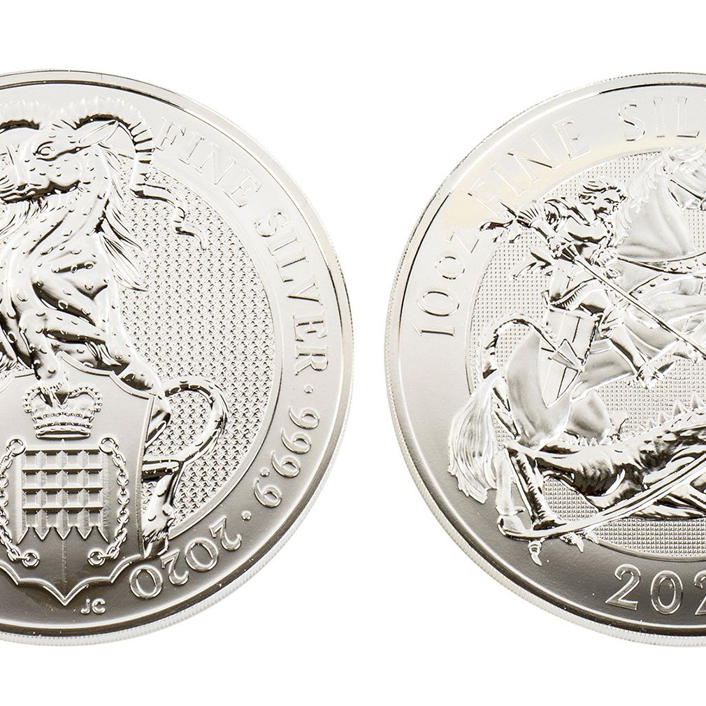 Lotto di Due Monete: 10 Pounds - Elizabeth II Silver Valiant; 10 Oz Fine Silver. 2020 - 2021